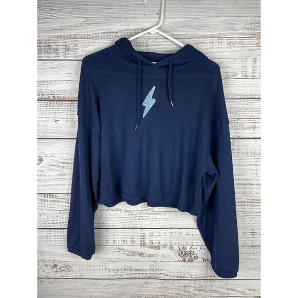 Wild Skye Blue Hooded Top Lightening Bolt Soft Stretch Loungewear Medium Sweater - Picture 1 of 6